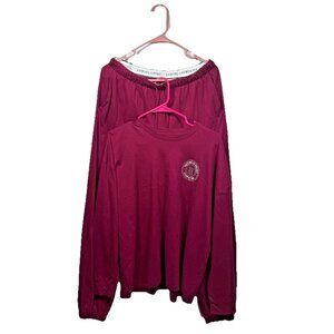 Victoria's Secret 100% Cotton Long Pajama Set Campari W / Rhinestone Size Medium